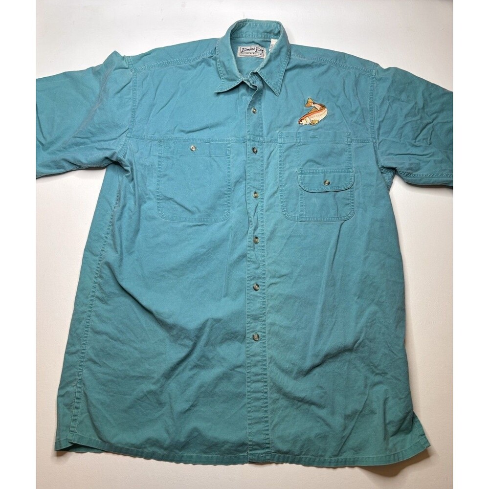 Bimini Bay Outfitters Fishing Shirt L LARGE MOUTH BASS Embroidered Short Sleeve